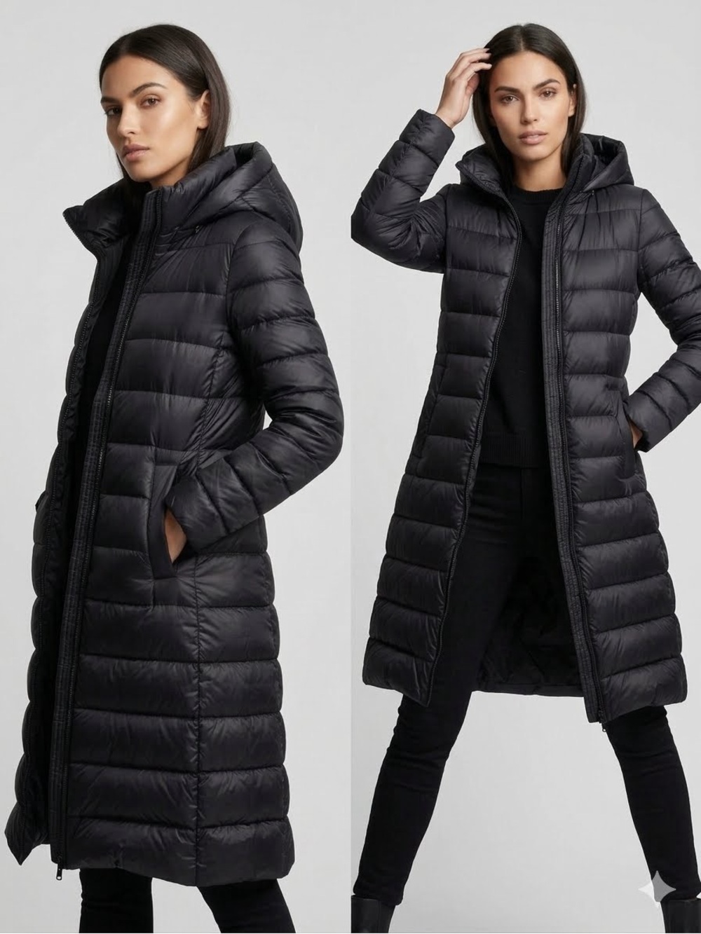 DKNY Jeans Long Hooded Puffer Coat NWT Black S